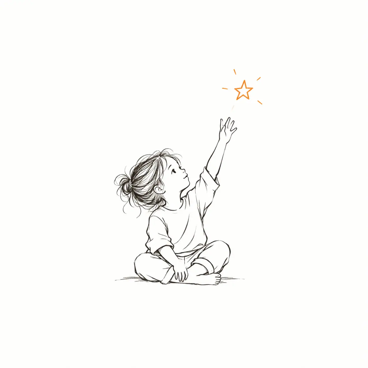 A line drawing of a child reaching up toward a star